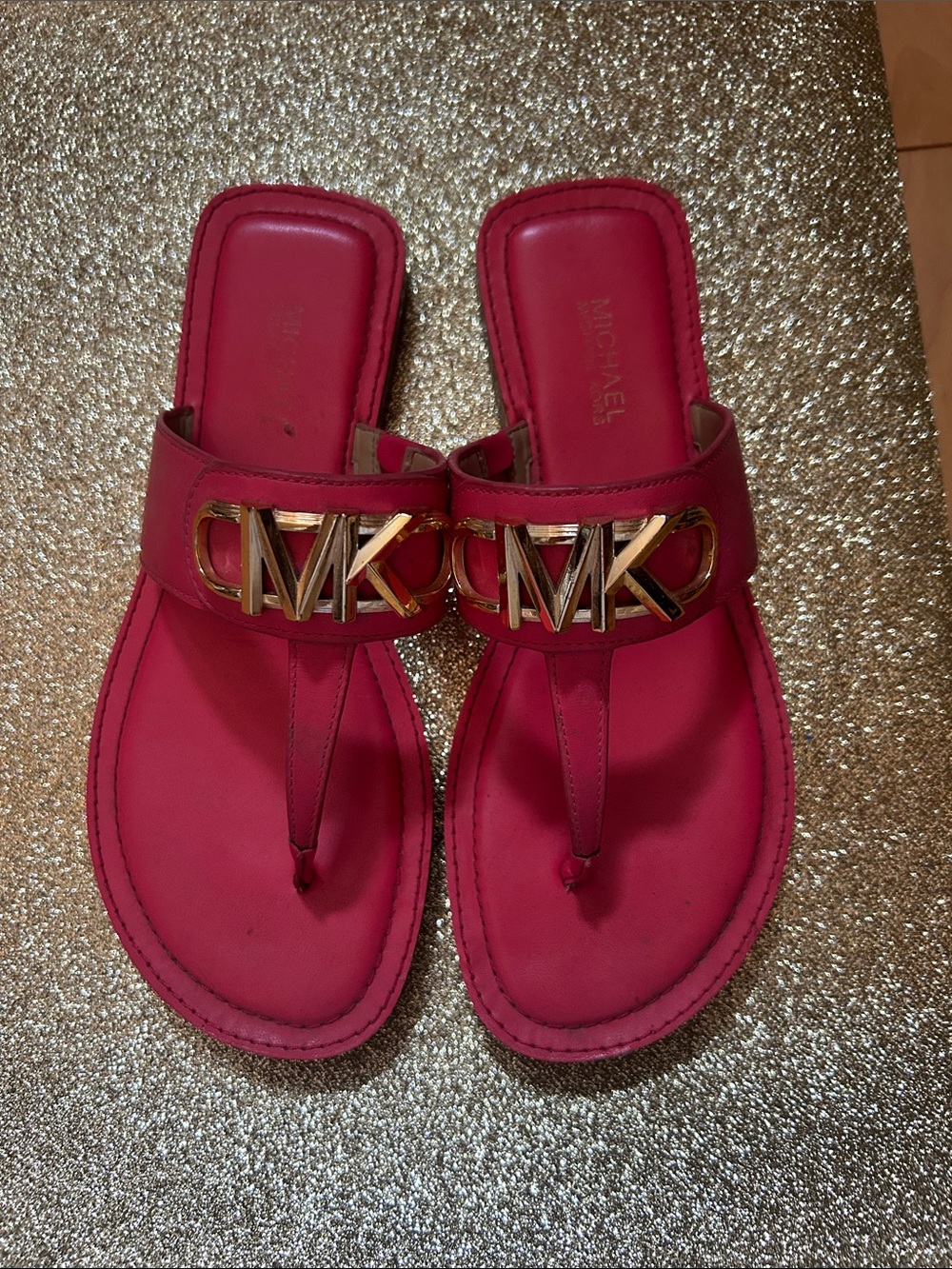 MICHAEL Michael Kors Hot Pink Thong Sandals with Gold MK Logo